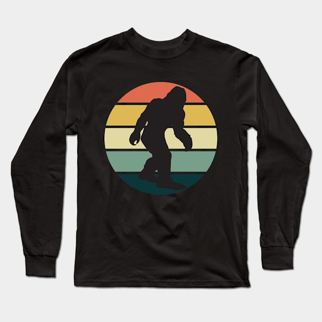 Big Foot in a retro sunset circle Long Sleeve T-Shirt by Don’t Care Co